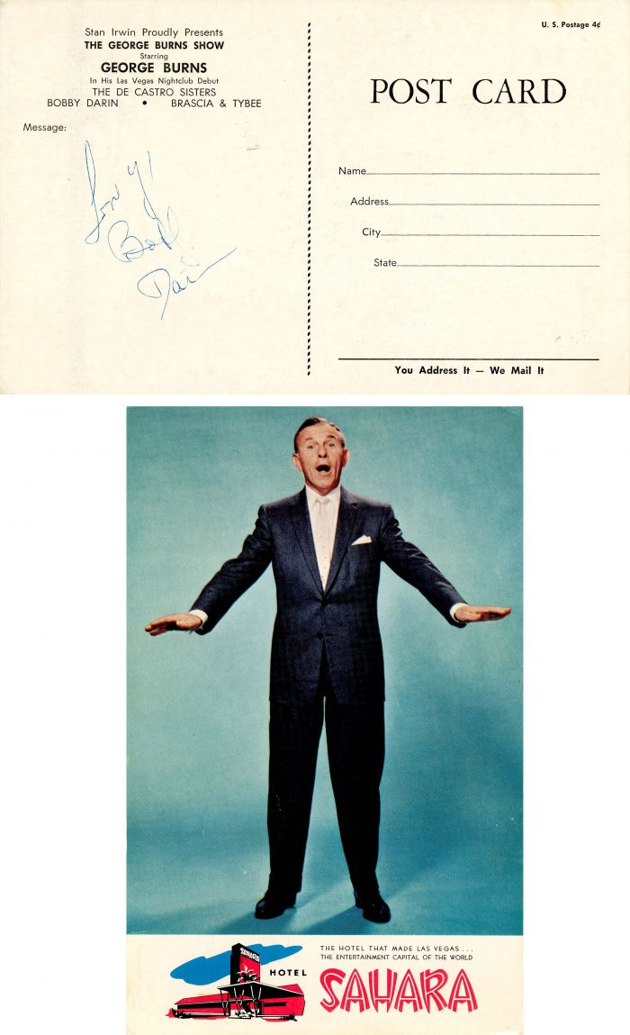 Post Card signed by Bobby Darin