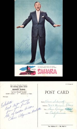 Post Card signed by George Burns and Bobby Darin - SOLD