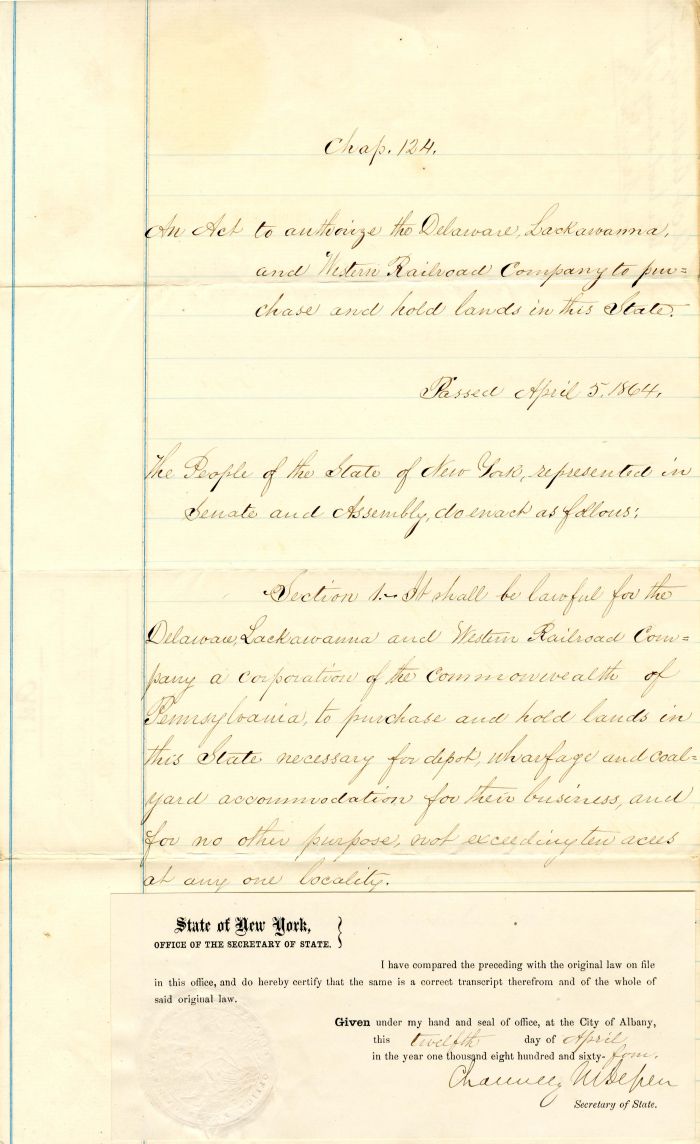 Document signed by Chauncey M. Depew