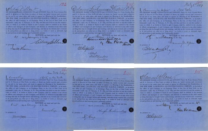 6 Documents signed by Sidney Dillon, Russell Sage, Sam Sloan, Chauncey Depew and others
