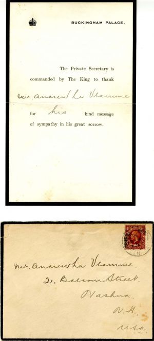 Mourning Note and Cover sent by George VI - Very Rare - SOLD