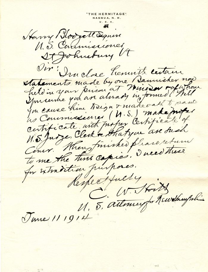 C.W. Hoitt signed Letter