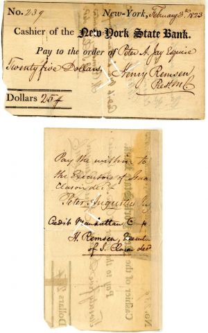 Cashier Receipt issued to and signed by Peter Augustus Jay - Autograph - SOLD