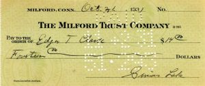 Milford Trust Company Check signed by Simon Lake