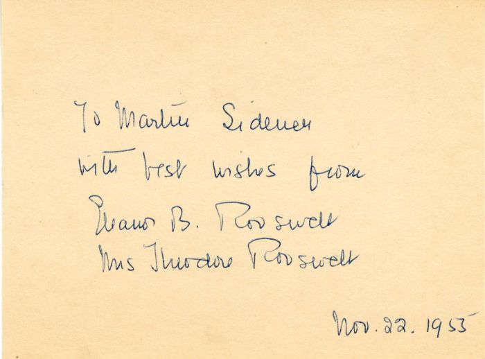 Card signed by Eleanor B. Roosevelt