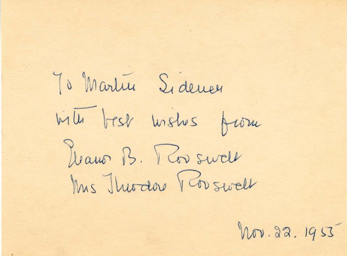 Card signed by Eleanor B. Roosevelt