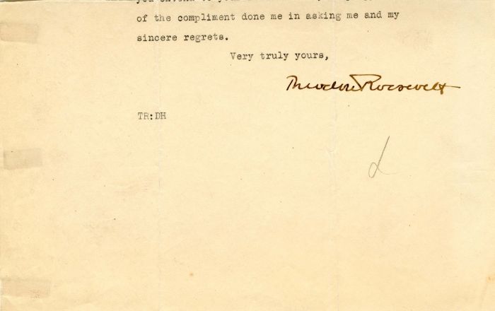 Letter signed by Theodore Rossevelt