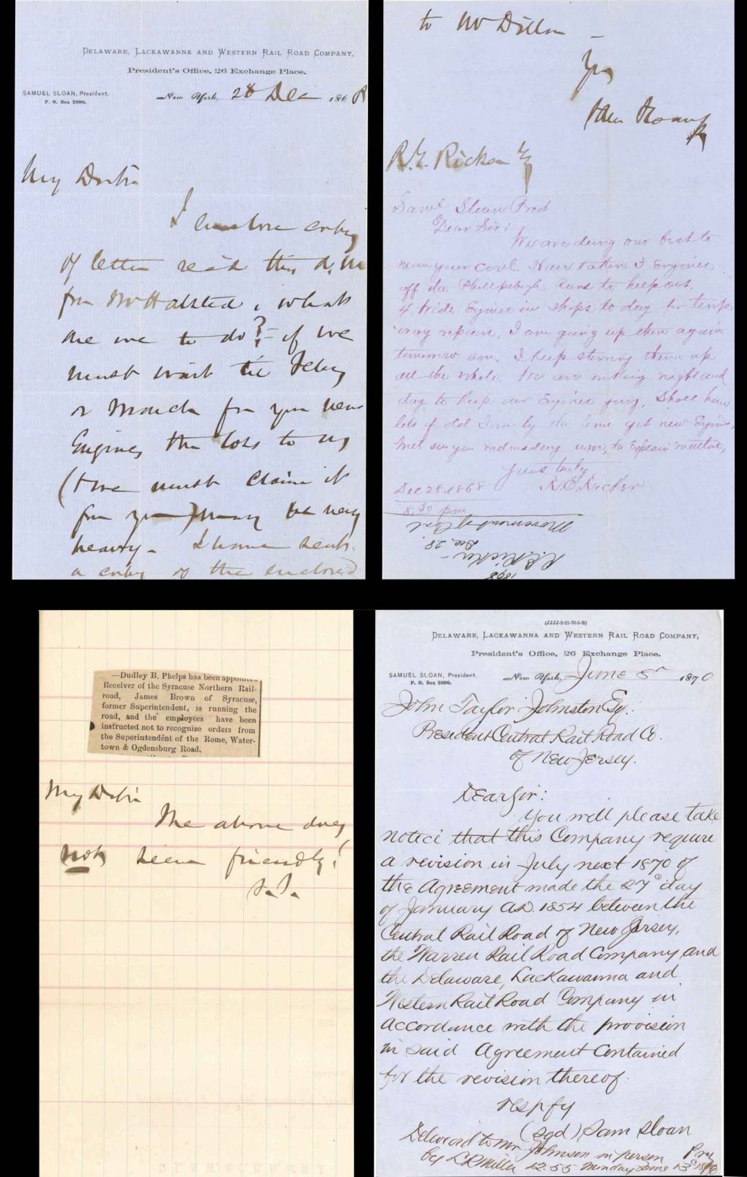 Autographed Letters signed by Sam Sloan - 1868 and 1870 dated Autographs