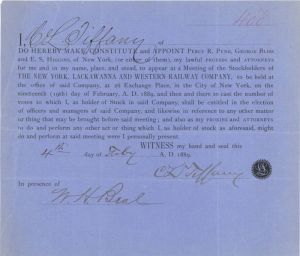 Stock Proxy signed by Charles Lewis Tiffany - Autograph of Infamous Tiffany Jewelers Family Member - SOLD