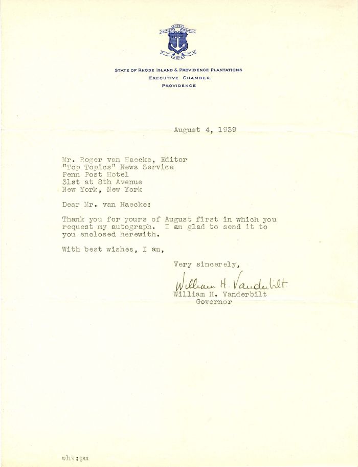 Letter signed by William H. Vanderbilt