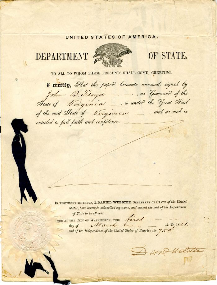 Department of the State Document signed by Daniel Webster