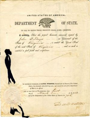 Department of the State Document signed by Daniel Webster - SOLD