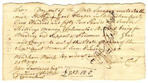 Revolutionary War Period Note signed by Oliver Wolcott, Jr. and Geo Pitkin - Prisoners in Goal - SOLD