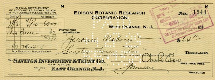 Check signed by Charles Edison