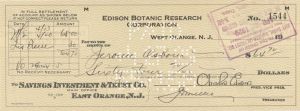 Edison Botanic Research Corp. Check signed by Charles Edison - 1929 dated Autograph