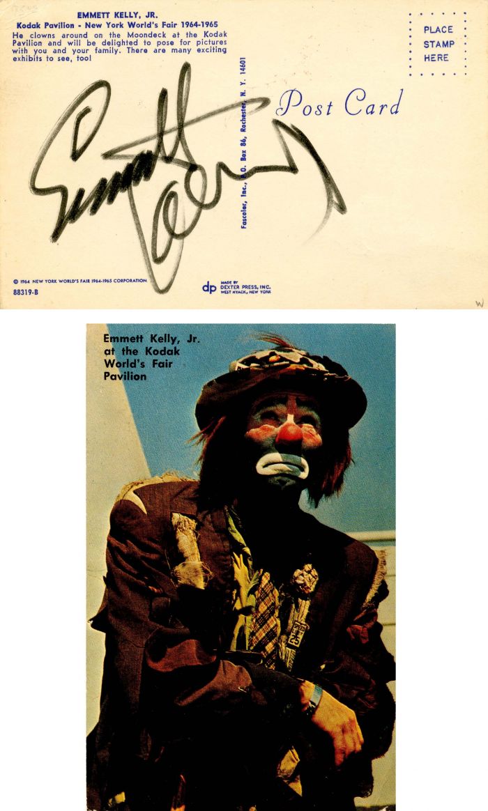 Post Card signed by Emmett Kelly, Jr.