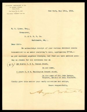 Letter signed by August Belmont, Jr. - SOLD