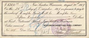 Wisconsin Cabinet and Panel Co. check signed by Charles Edison - 1917 dated Autographed Check