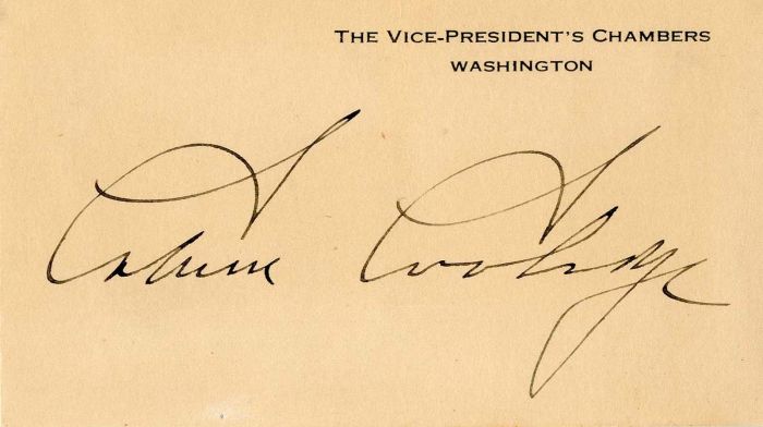 Autographed Card signed by Calvin Coolidge