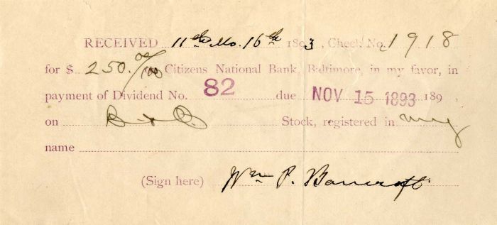 Payment of Dividends signed by Wm. P. Bancroft