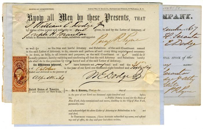 3 Stock Documents signed by William E. Dodge and David L. Dodge
