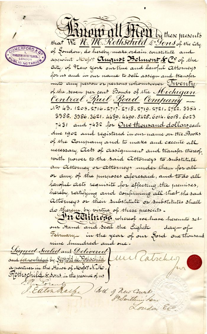 Document signed by N.M. Rothschild Jr.