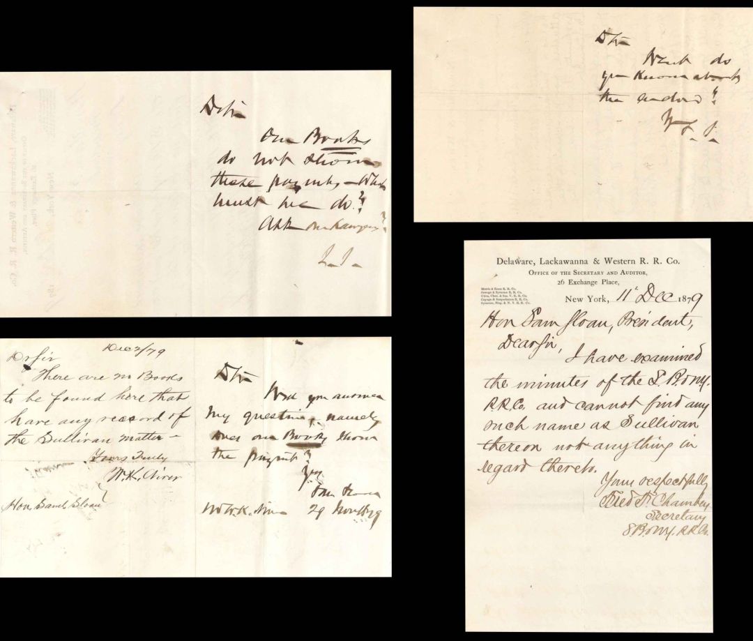9 Letters and Notes addressed to or signed by Sam Sloan - 1879 dated Autographs