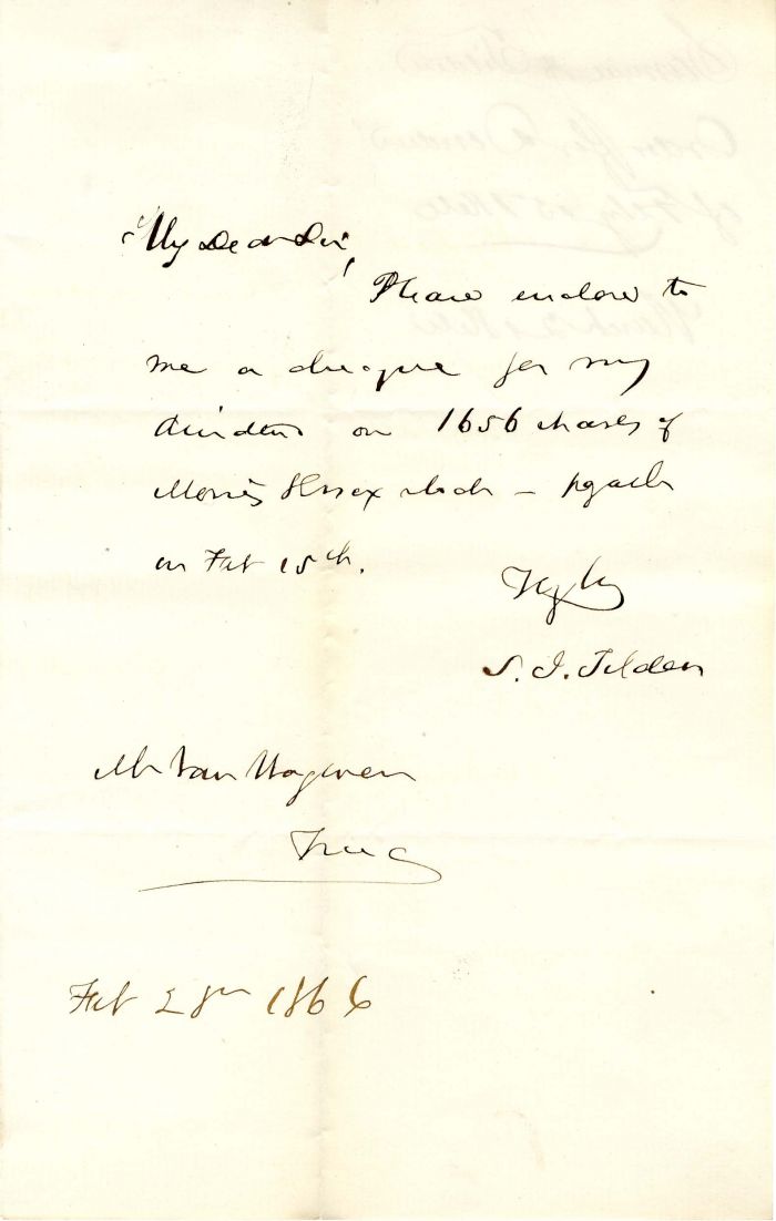 Autographed Letter signed by Samuel J. Tilden