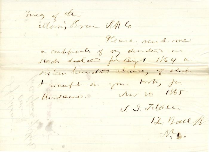 Autographed Letter signed by Samuel J. Tilden