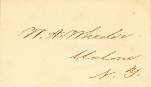 Autograph Card signed by William Almon Wheeler - Vice President under Rutherford B. Hayes