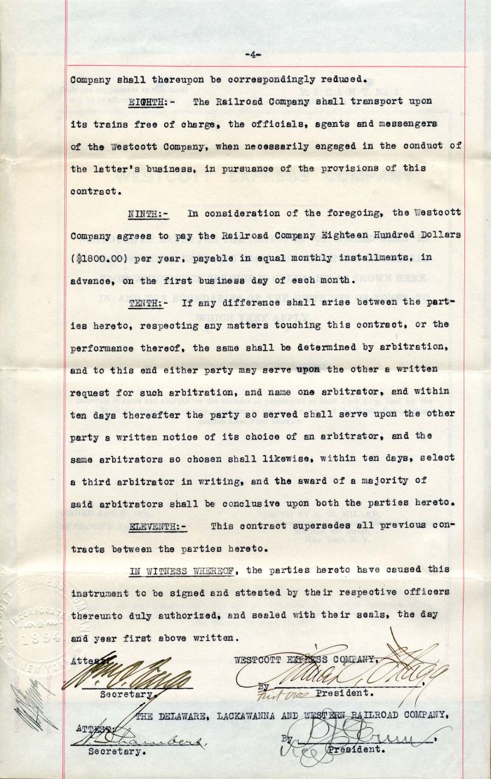 Agreement signed by Wm. C. Fargo