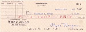 Check signed by Edgar Bergen - Autograph Check - American Ventriloquist, Actor, Comedian, Vaudevillian & Radio Performer