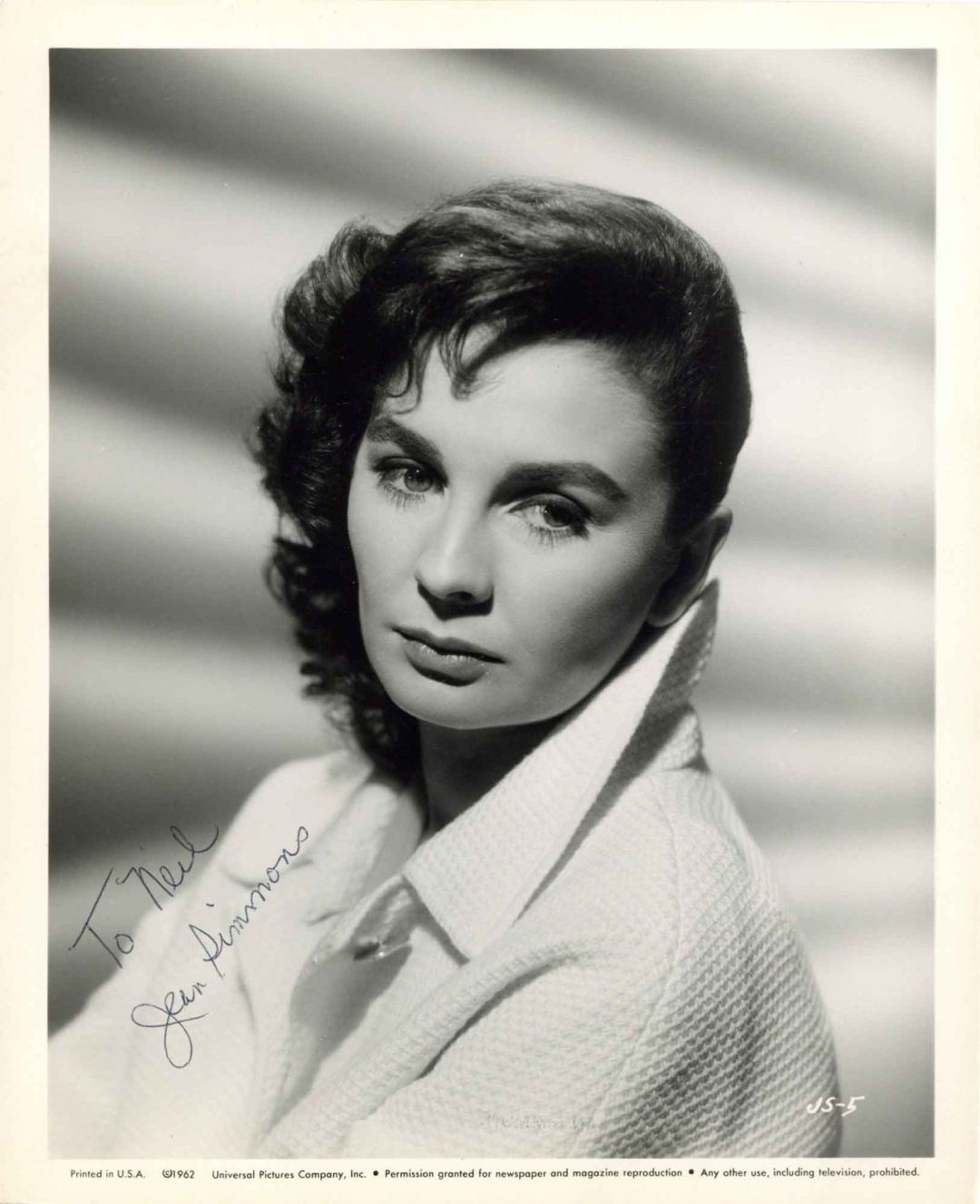 Autographed Photo of Jean Simmons - 1962 Autograph