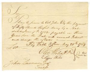 "Connecticut Currency" - Revolutionary War Pay Order signed by Oliver Wolcott, Jr.