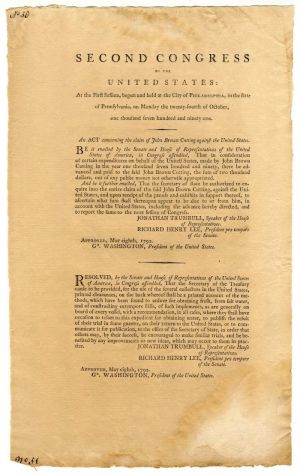 Second Congress of the United States signed in type by Geo Washington