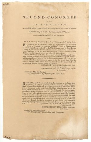 Second Congress of the United States signed in type by Geo Washington - 1791 and 1792 dated Autograph