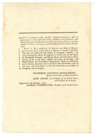 First Congress of the United States signed in type by Geo Washington and John Adams