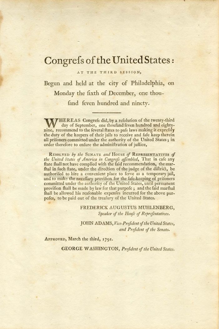 Congress of the United States; at the Third Session signed in type by Geo Washington and John Adams