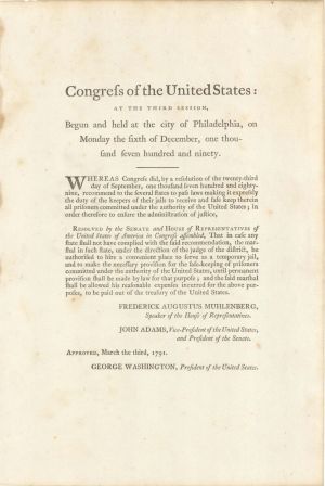 Congress of the United States; at the Third Session signed in type by Geo Washington and John Adams - 1790 and 1791 dated Autograph