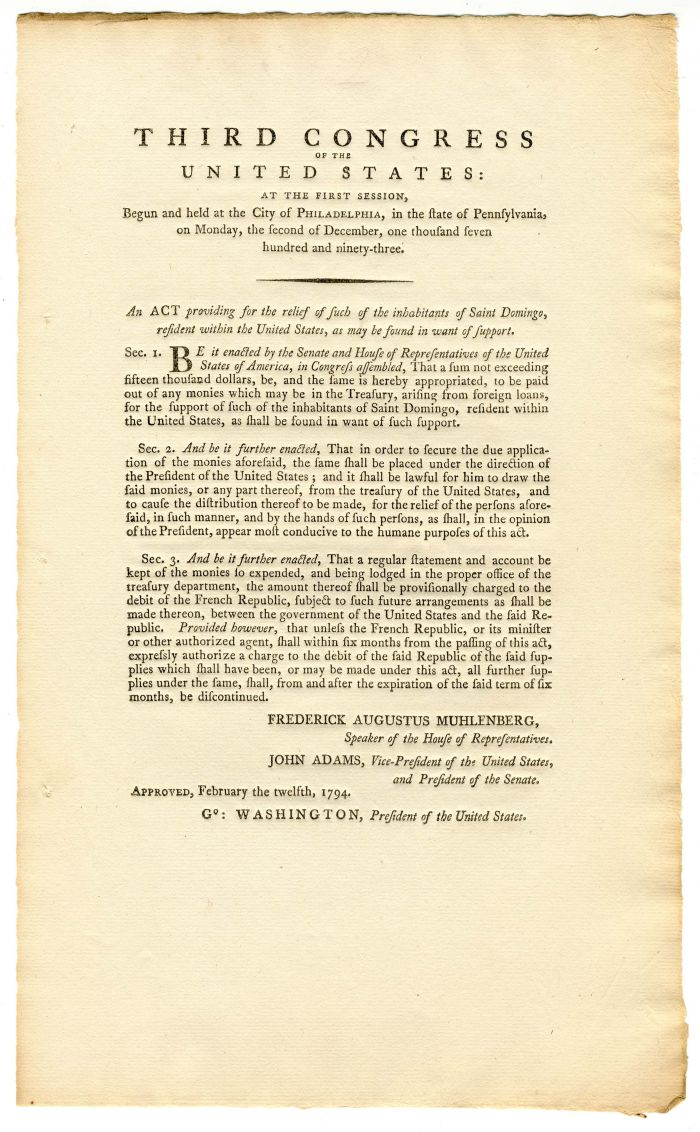 Third Congress of the United States: at the First Session signed in type by Geo Washington and John Adams