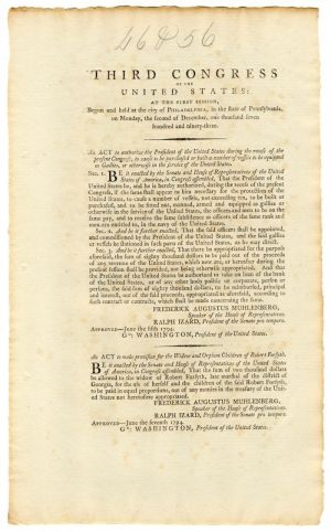 Third Congress of the United States: at the First Session signed in type by Geo Washington and John Adams