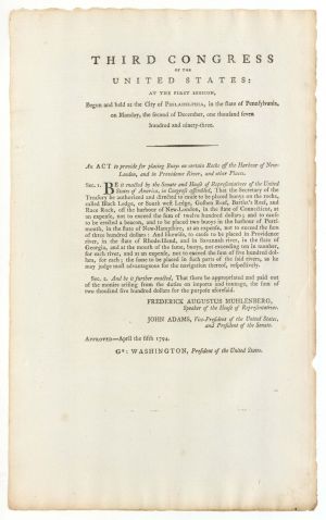 Third Congress of the United States: at the First Session signed in type by Geo Washington and John Adams - 1793 and 1794 dated Autograph