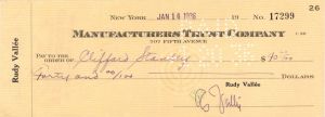 Check signed by Rudy Vallee - 1936 dated Autograph