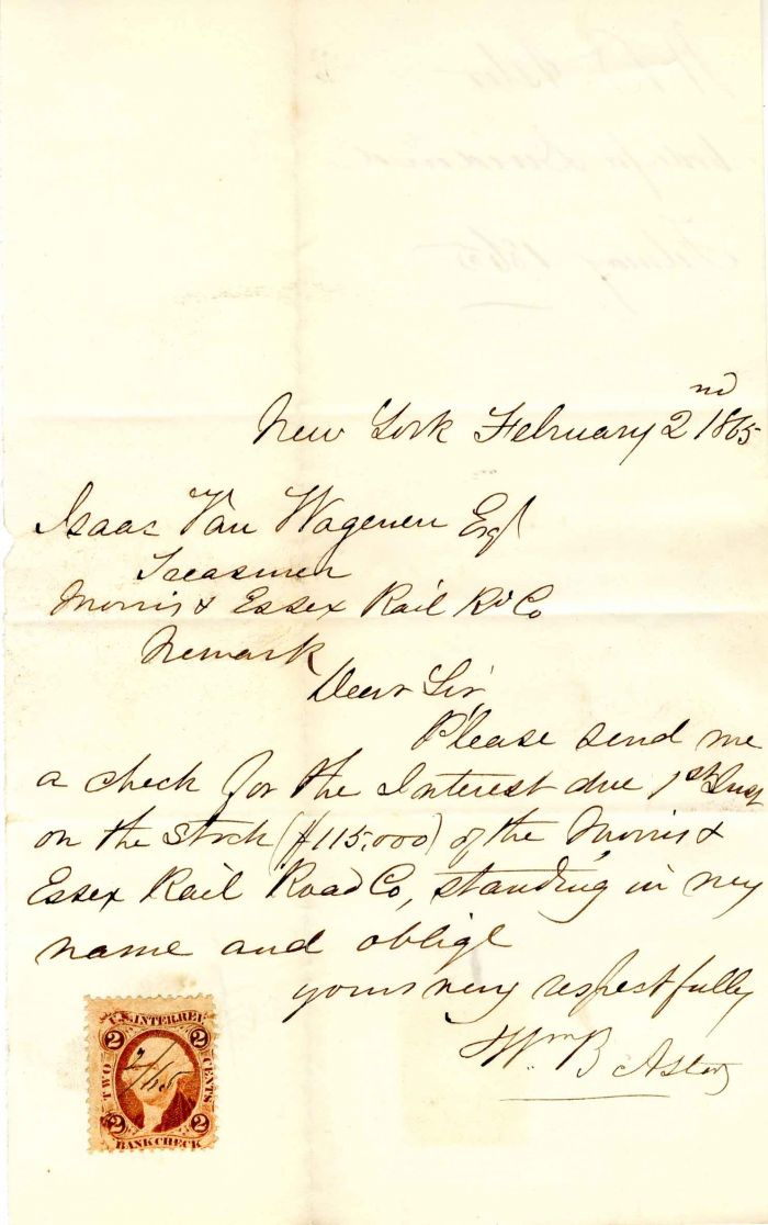 Autographed Letter signed by Wm. B. Astor