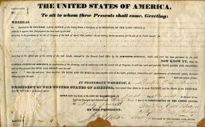 Land Grant signed by Martin Van Buren Secretary - Secretarial - Americana - SOLD