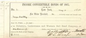 Delaware, Lackawanna and Western Rail Road Co. signed by William E. Dodge - Bond Receipt