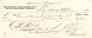 Delaware, Lackawanna and Western Rail Road Co. Income Account signed by Percy R. Pyne - 1860 dated Autograph