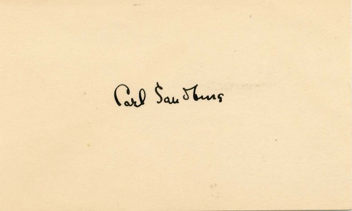 Index Card signed by Carl Sandburg - Autograph