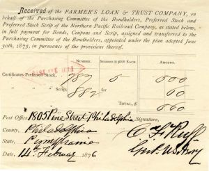 Stock Receipt signed by General C.F. Ruff