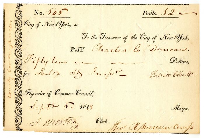 Dewitt Clinton signed Pay Order